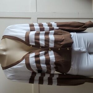 NWT Michael Kors Women's Cardigan Sweater, tan and white stripes Size L